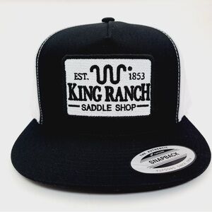 Flat Bill Mesh Snap Back Embroidered Patch Cap Hat Black & White